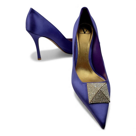 Valentino Garavani Womens One Stud 100mm Violet Satin Pumps -Size EU 38- (0574) - Picture 4 of 16
